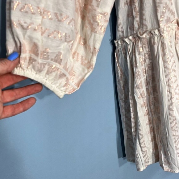 Blush Shimmery Boho Babydoll Mini Dress Small Festival Fairy Coquette Peasant - Picture 9 of 13